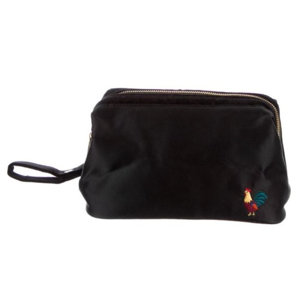 Man Repeller Black Satin Rooster Lunch Pouch Dopp Kit